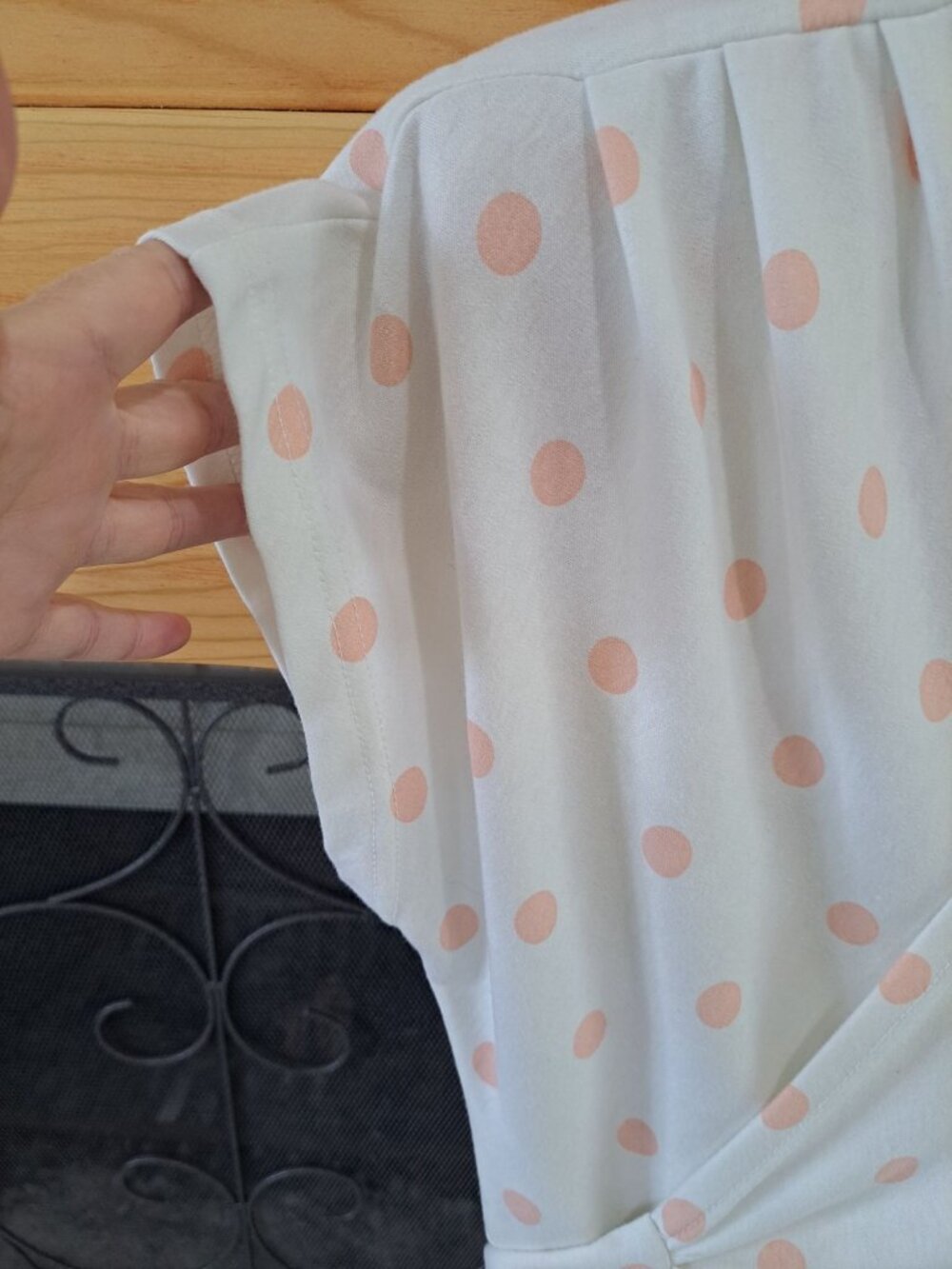 Vintage Polka Dot Wrap Dress Size 12  Accentuette USA Cotton Peach Cream Cottage - Picture 6 of 13